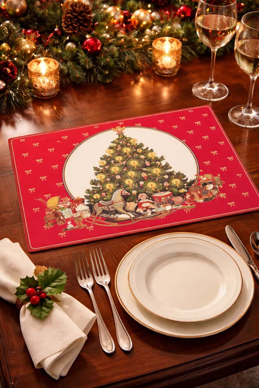 Christopher Radko Kaleidoscope Christmas Tree Placemat Red Set of 4